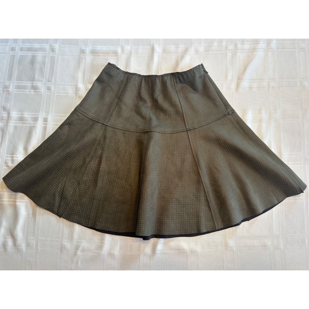 She + Sky Skirt Women S Green Houndstooth Flared Mini A-Line Paneled Side Zip